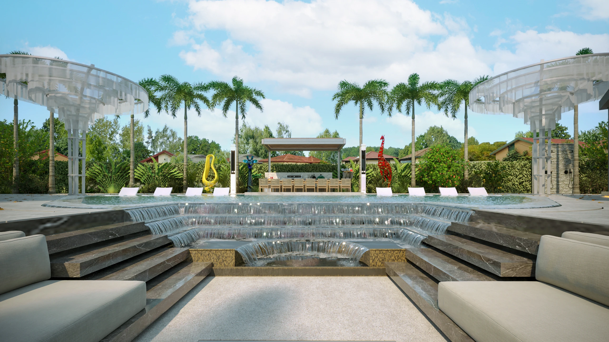 Sunken lounge and cascade